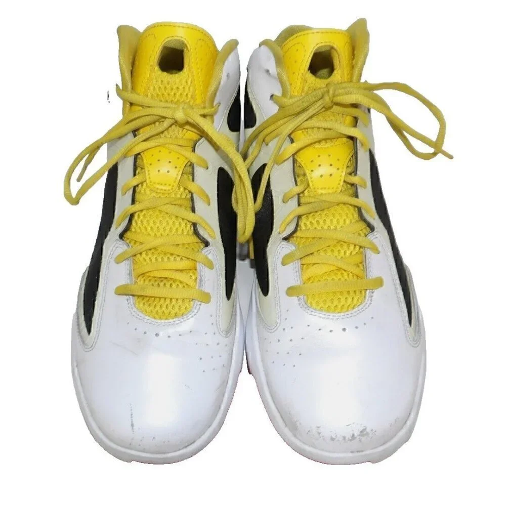JORDAN Flywire white, red & yellow high top leather sneakers men's size 12